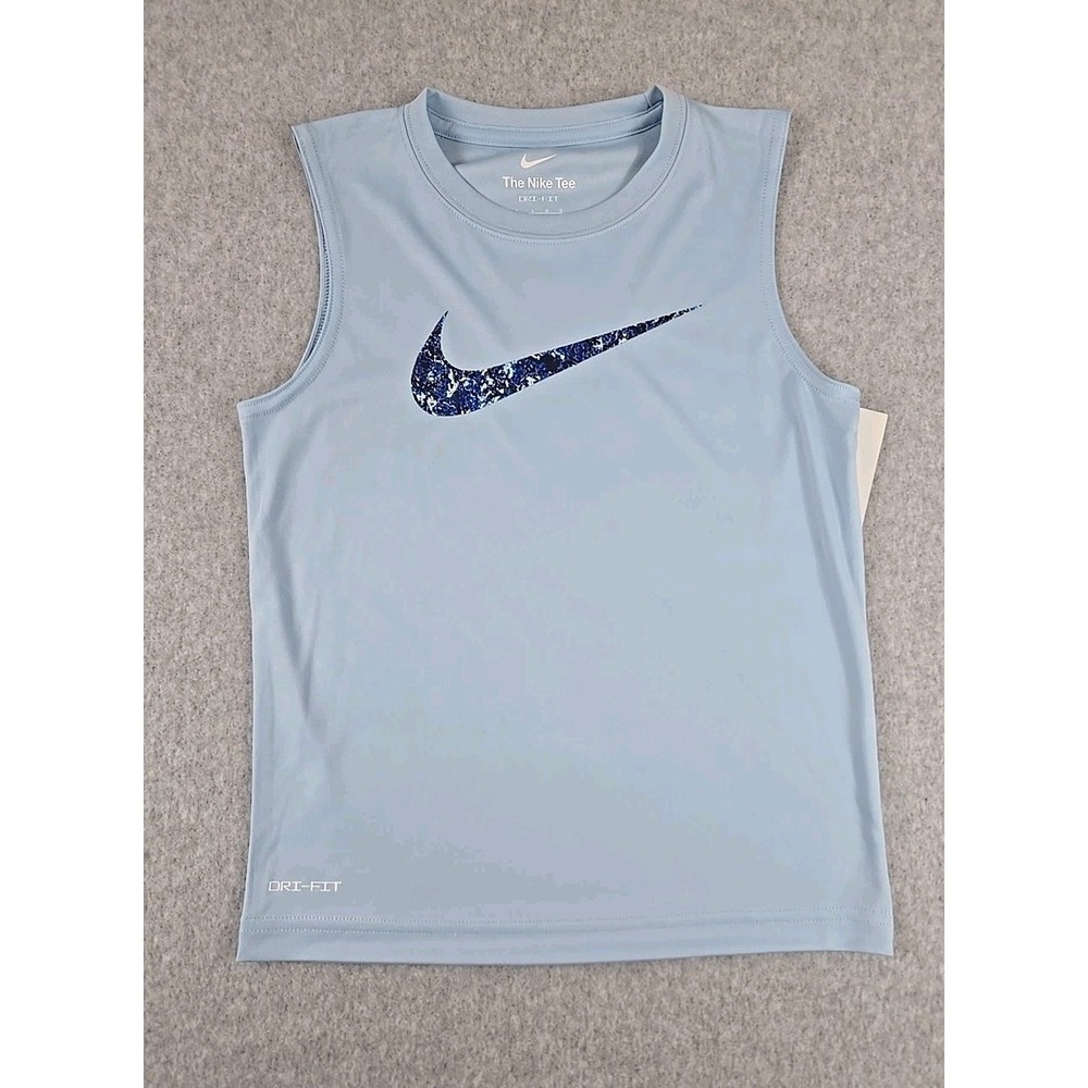 Nike Boys Size Large (7) Sleeveless Dri-Fit Tank Top Shirt Swoosh Logo Blue NWT